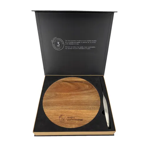 K03 - Set de planche à découper personnalisé et couteau FSC® 100% bois d'acacia