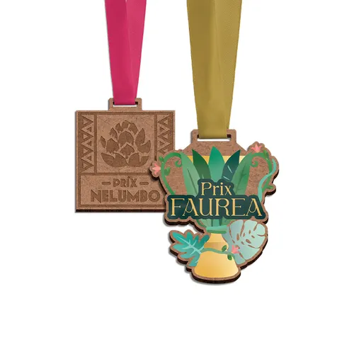 Medaille mdf ep 3 mm entre 30 et maxi 80 cm2 personnalisée avec cordon satin