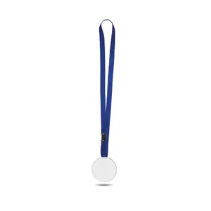 Medaille publicitaire en pmma ep 3 mm entre 30 et maxi 80 cm2 avec cordon satin | Bleu 24 / Transparent 00