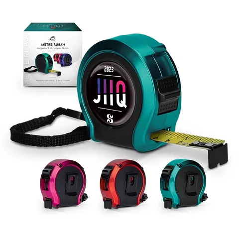 Mesure : mètre ruban jaune publicitaire 5 m x 19 mm coque plastique