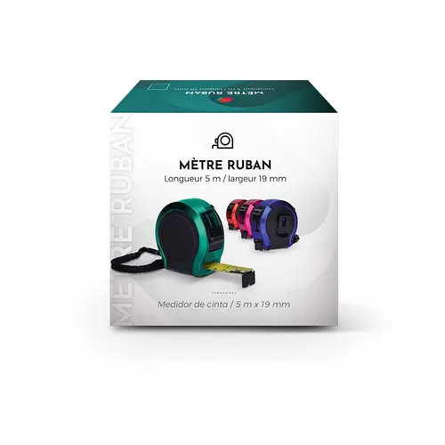 Mesure : mètre ruban jaune publicitaire 5 m x 19 mm coque plastique