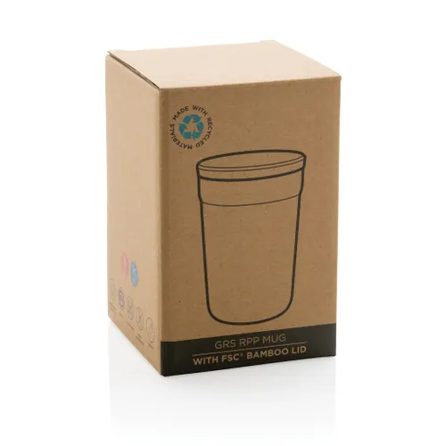 Mug 300ml en PP recyclé GRS publicitaire avec couvercle en bambou - XD Collection