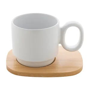 Mug en céramique avec plateau en bambou - Kaguya | Blanc