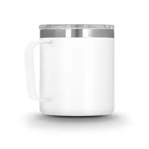 Mug isotherme double paroi inox personnalisé avec couvercle | Blanc 01