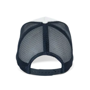 Casquette trucker écoresponsable personnalisée 5 panneaux unisexe - Native Spirit | Ivory / Curcuma / Navy Blue