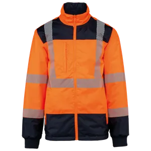 Parka de sécurité recyclée 4 en 1 unisexe - WK. Designed To Work | Hi Viz Orange / Navy