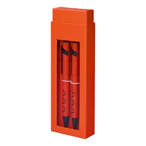 Parure coffret cadeau personnalisé : 1 stylo metal ecriture bleue + 1 porte mine | Orange 05