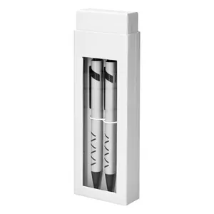 Parure coffret cadeau personnalisé : 1 stylo metal ecriture bleue + 1 porte mine | Blanc 01