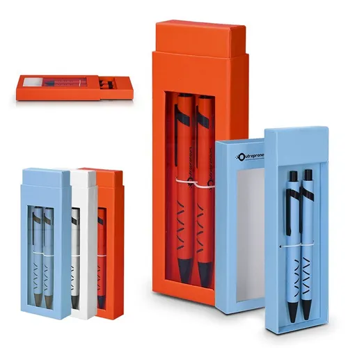 Parure coffret cadeau personnalisé : 1 stylo metal ecriture bleue + 1 porte mine