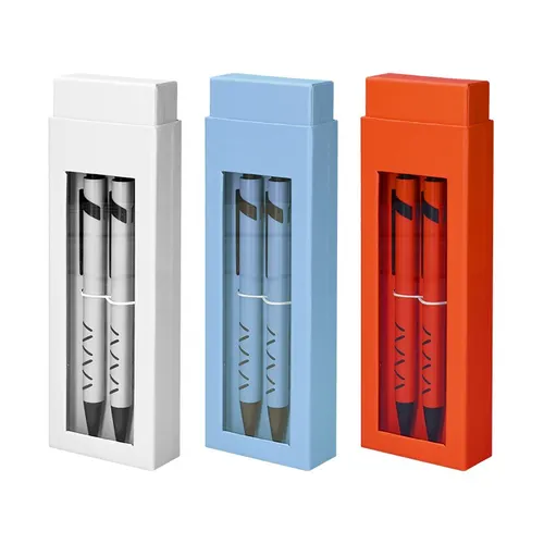Parure coffret cadeau personnalisé : 1 stylo metal ecriture bleue + 1 porte mine