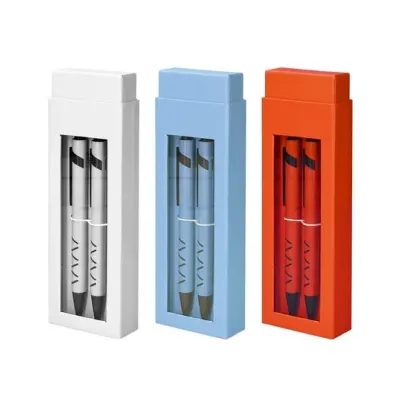 Parure coffret cadeau personnalisé : 1 stylo metal ecriture bleue + 1 porte mine