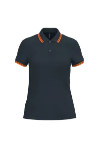 Polo femme manches courtes à liserés contrastés - Kariban | Navy / Orange