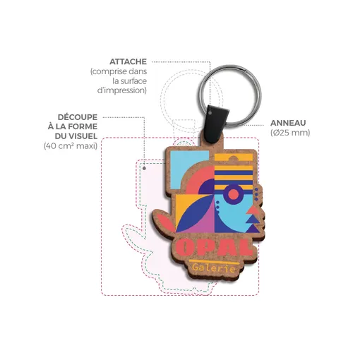 Porte cle création mdf personnalisée ep 3mm entre 20 cm2 et 40 cm2