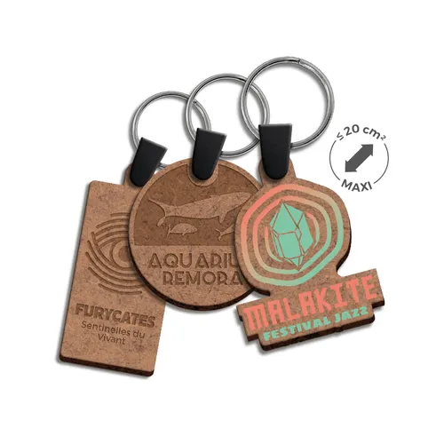 Porte cle creation MDF publicitaire ep 3 mm maxi 20 cm2