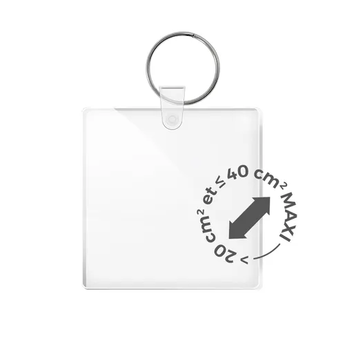 Porte cle création pmma ep 3mm personnalisé entre 20 cm2 maxi 40 cm2