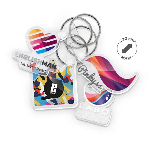 Porte cle creation pmma ep 3mm maxi 20 cm2 personnalisé