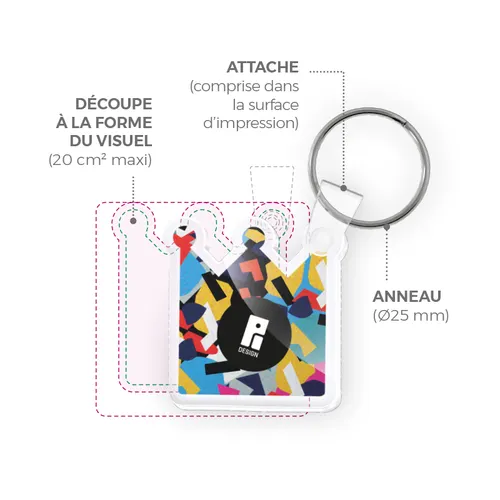 Porte cle creation pmma ep 3mm maxi 20 cm2 personnalisé