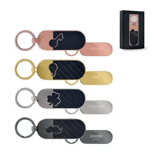 Porte cle metal et fibre de carbone publicitaire en boite individuelle