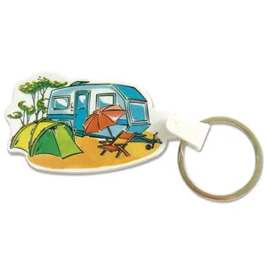 Porte clefs rigide a theme personnalise | Blanc / CAMPING