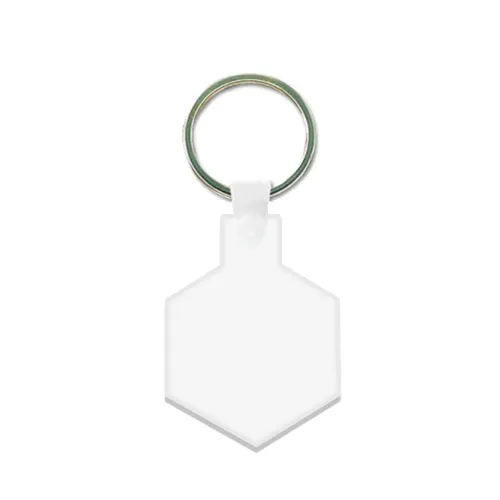 Porte clés plastique souple personnalisé forme hexagone (anneau 25 mm)