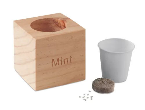 Pot en bois avec graines personnalisé - Mentas