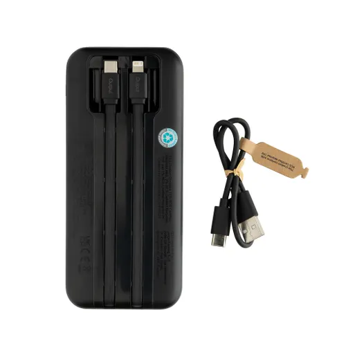 Powerbank 10.000mAh en plastique personnalisé RCS avec câbles Turbopack - XD Collection