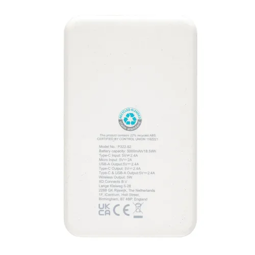 Powerbank personnalisé 5000mAh avec induction 5W en plastique recyclé RCS - XD Collection