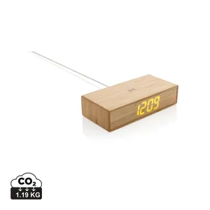 Réveil en bambou publicitaire avec chargeur sans fil 5W - XD Collection