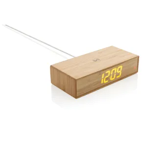Réveil en bambou publicitaire avec chargeur sans fil 5W - XD Collection