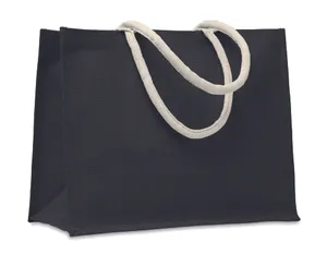 Sac de plage / shopping en jute personnalisé - Aura | Noir