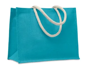 Sac de plage / shopping en jute personnalisé - Aura | Turquoise