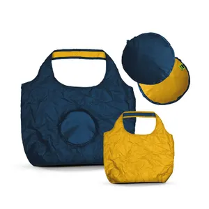 Sac shopping pliable réversible bicolore personnalisé en rpet 20 l | Bleu fo.&Jaune