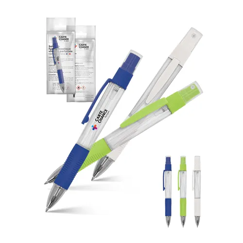 Stylo bille personnalisé avec vaporisateur 4 ml solution hydroalcoolique