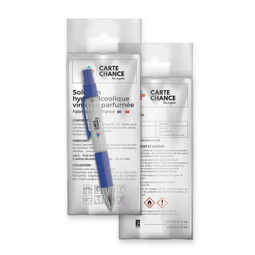 Stylo bille personnalisé avec vaporisateur 4 ml solution hydroalcoolique