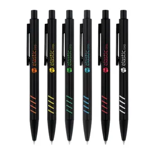 Stylo bille personnalisé ecriture bleu corps et clip metal sous couche coloree | Noir 35 / Argent 99