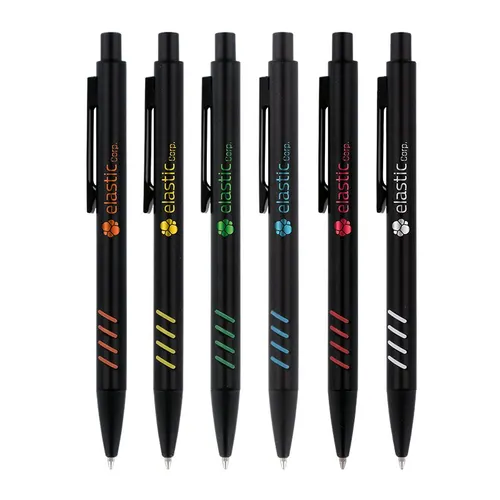 Stylo bille personnalisé ecriture bleu corps et clip metal sous couche coloree