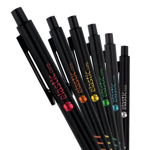 Stylo bille personnalisé ecriture bleu corps et clip metal sous couche coloree