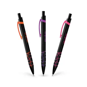 Stylo bille personnalisé écriture noire corps et clip plastique | Noir 35 / Violet 11