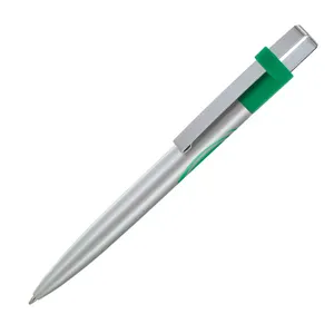 Stylo bille publicitaire ecriture bleue corps et clip metal