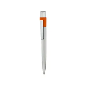 Stylo bille publicitaire ecriture bleue corps et clip metal | Orange 05
