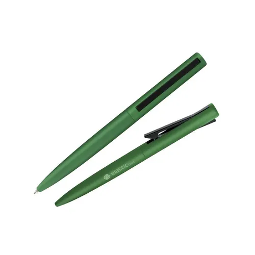 Stylo bille publicitaire écriture bleue corps et clip métal