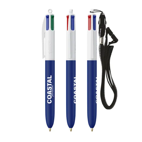 Stylo BIC® 4 Couleurs avec lanyard corps soft publicitaire