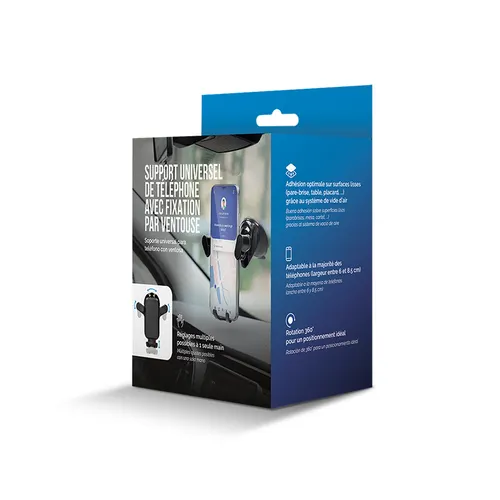 Support universel de téléphone publicitaire avec fixation par ventouse