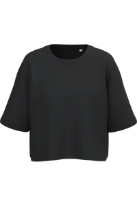 Sweat-shirt crop à manches courtes col rond femme - PROACT® | Black