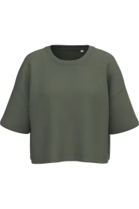 Sweat-shirt crop à manches courtes col rond femme - PROACT® | Sporty Khaki