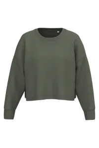 Sweat-shirt crop col rond femme - PROACT® | Sporty Khaki