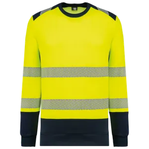 Sweat-shirt de sécurité recyclé col rond unisexe - WK. Designed To Work | Hi Viz Yellow / Navy