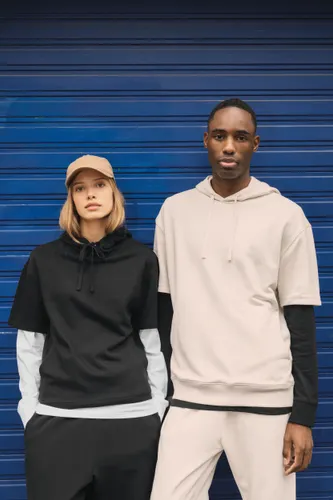 Sweat-shirt écoresponsable à capuche à épaules tombantes manches courtes personnalisé French Terry unisexe - Native Spirit