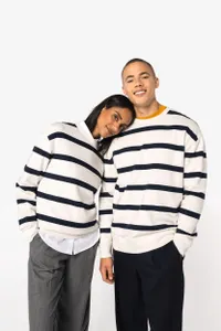 Sweat-shirt écoresponsable à col rond à rayures et épaules tombantes unisexe - Native Spirit