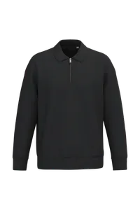 Sweat-shirt écoresponsable quart zip col polo à épaules tombantes unisexe - Native Spirit | Black